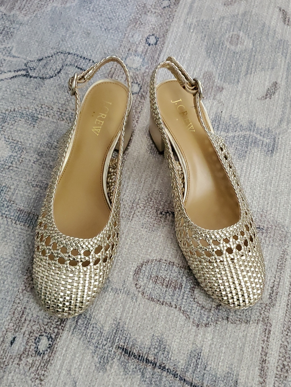 J. Crew Golden Woven Slingback Block Heels Shoes Sz7.5